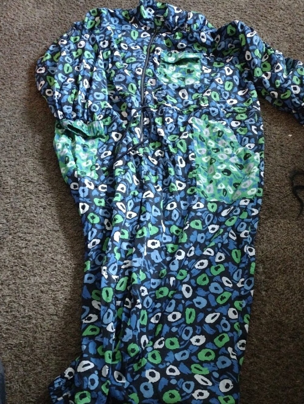 Diane Von Furstenberg Navy, Blue & Green Printed Nylon Jumpsuit - Picture 4 of 6